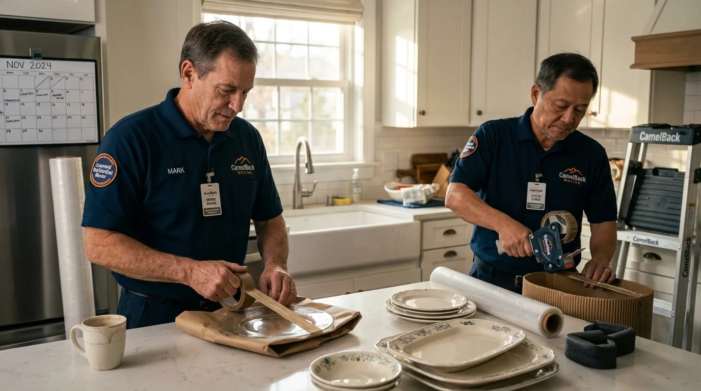 Professional crew packing kitchen dishware in Peachtree Corners, GA